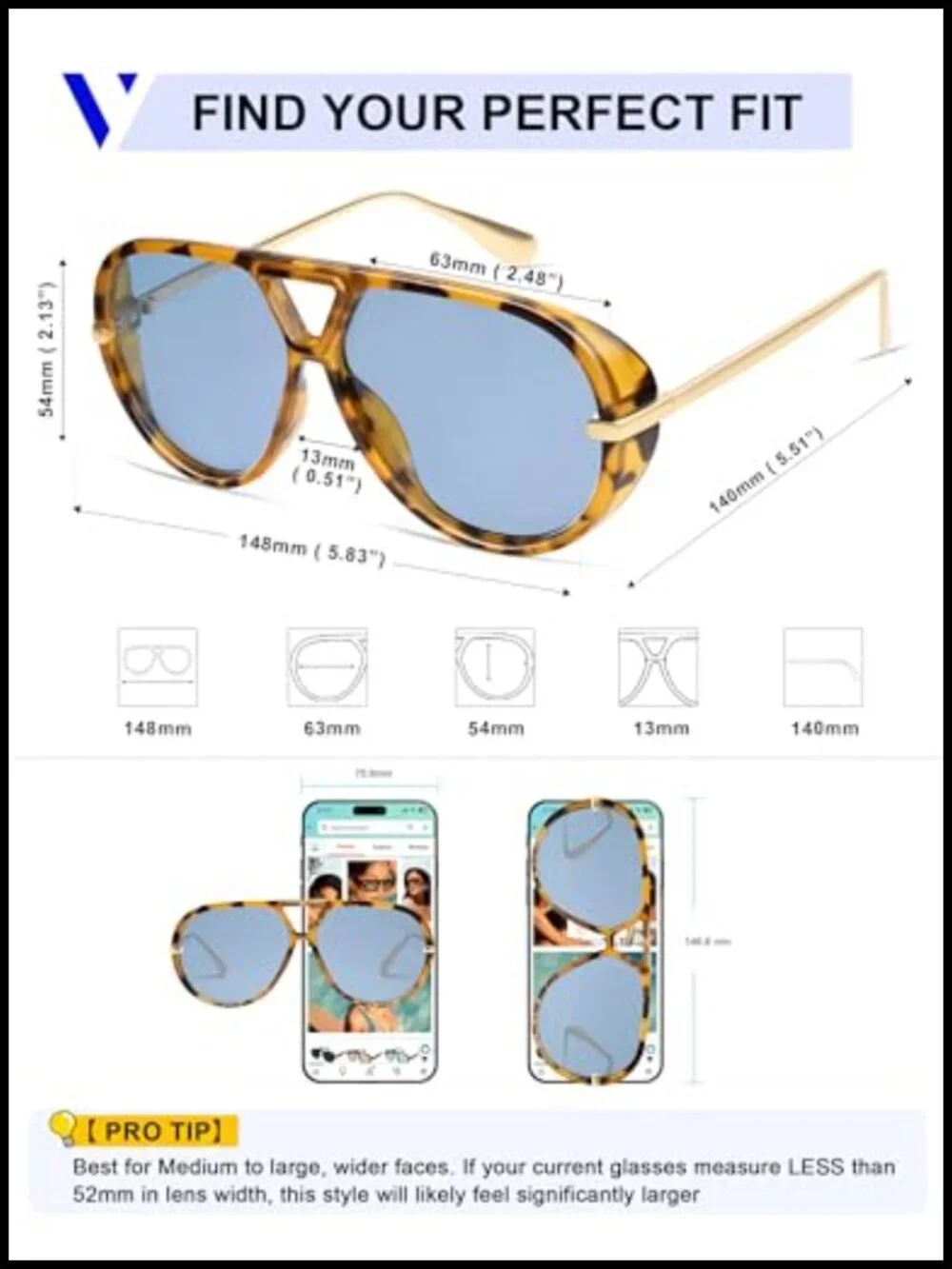 Oversized Trendy Polarized Aviator Sunglasses for Women Men Retro Round Shield